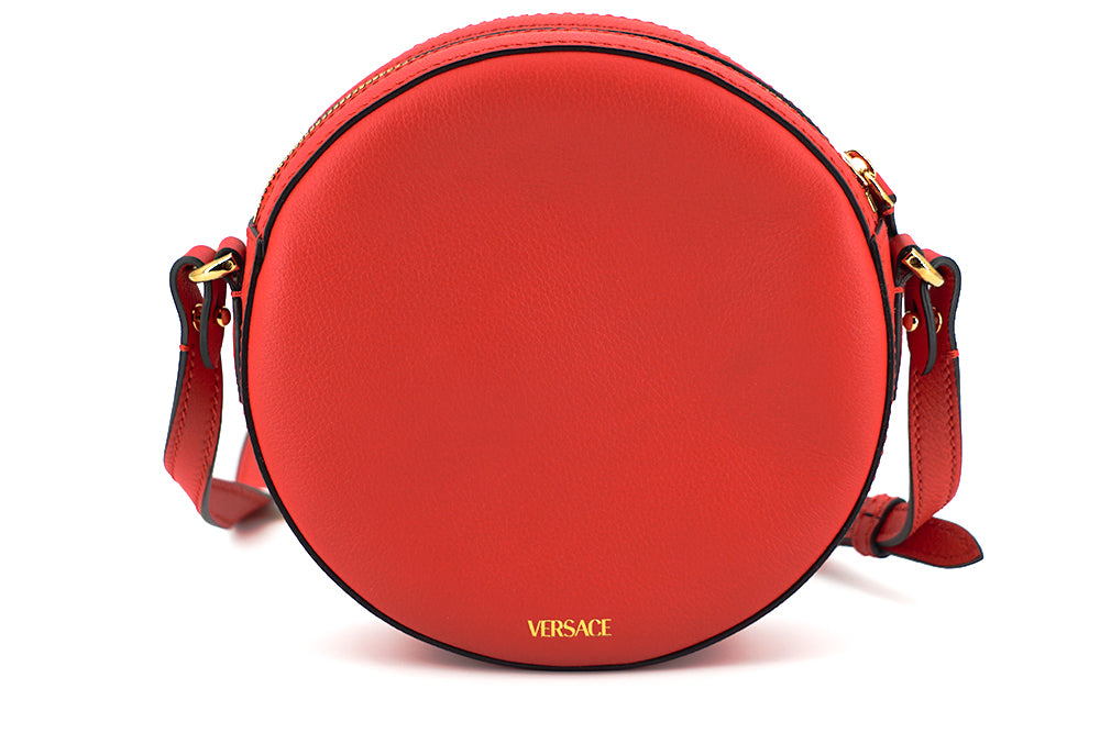 Elegant Red Round Leather Shoulder Bag
