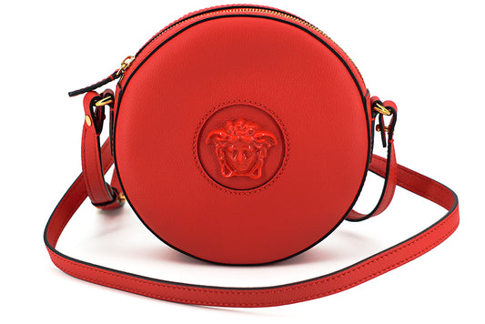 Red Calf Leather Round Disc Shoulder Bag