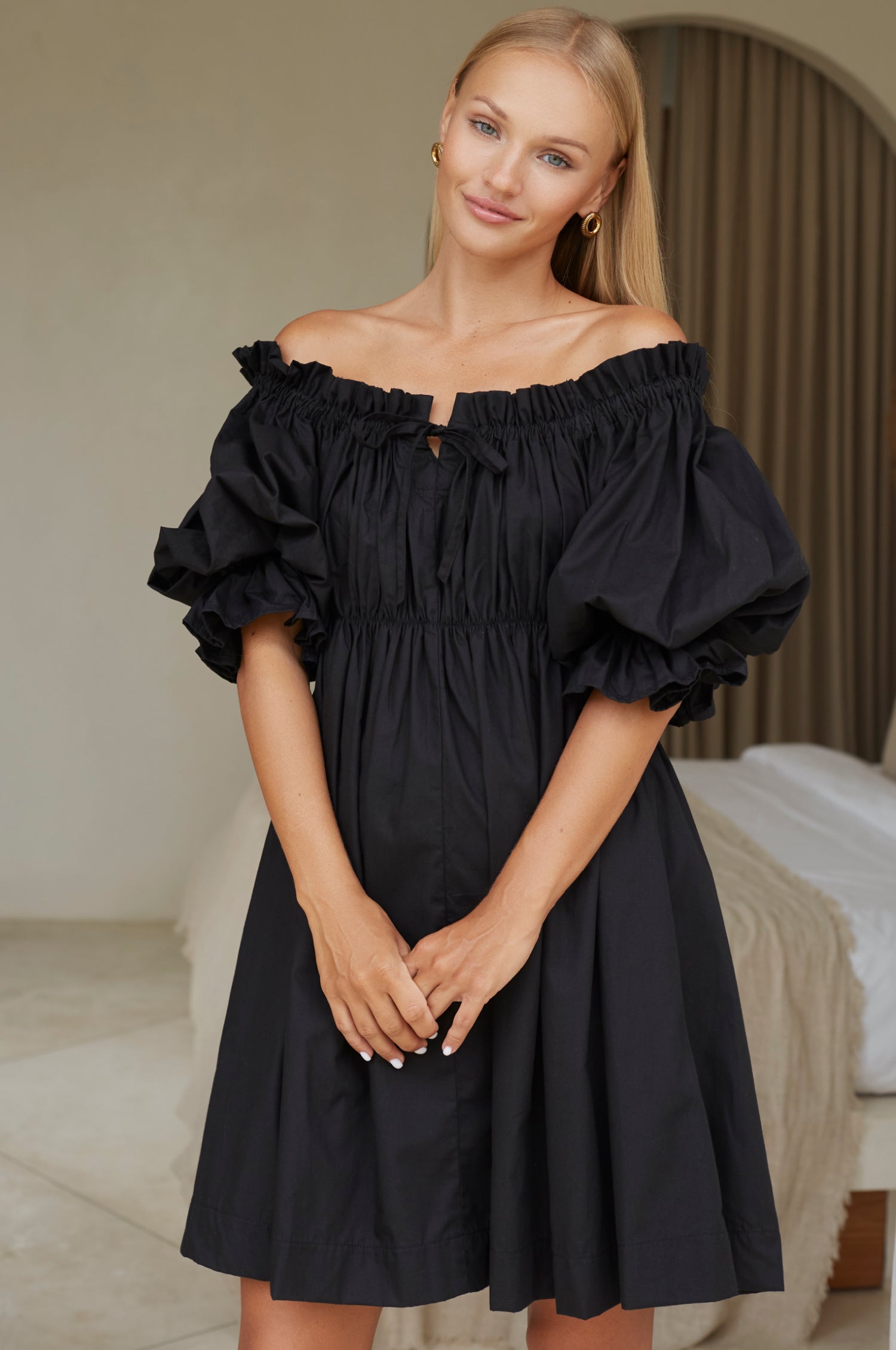 Buy Vacay Off Shoulder Cotton Mini Dress by ELF