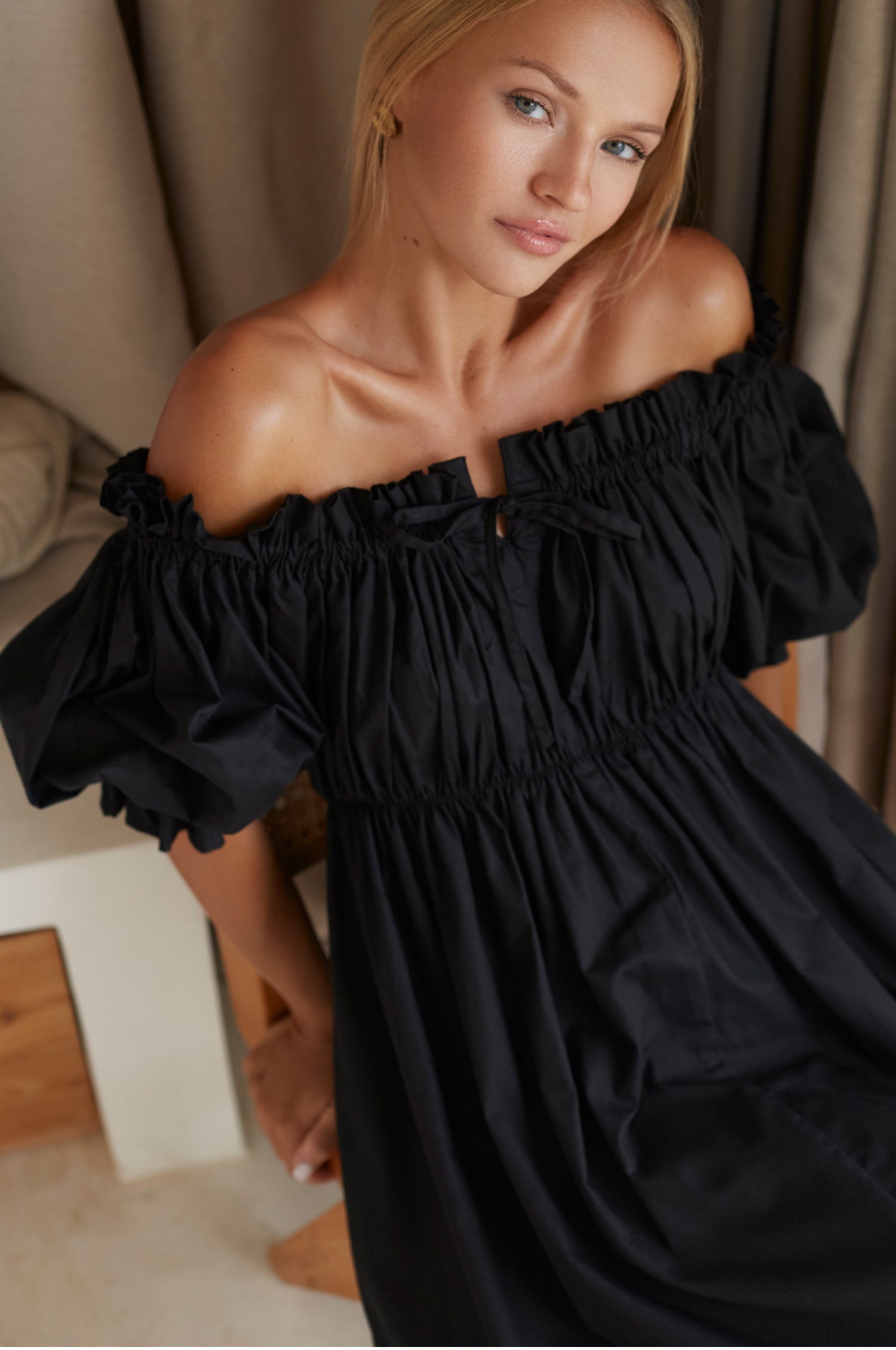 Buy Vacay Off Shoulder Cotton Mini Dress by ELF