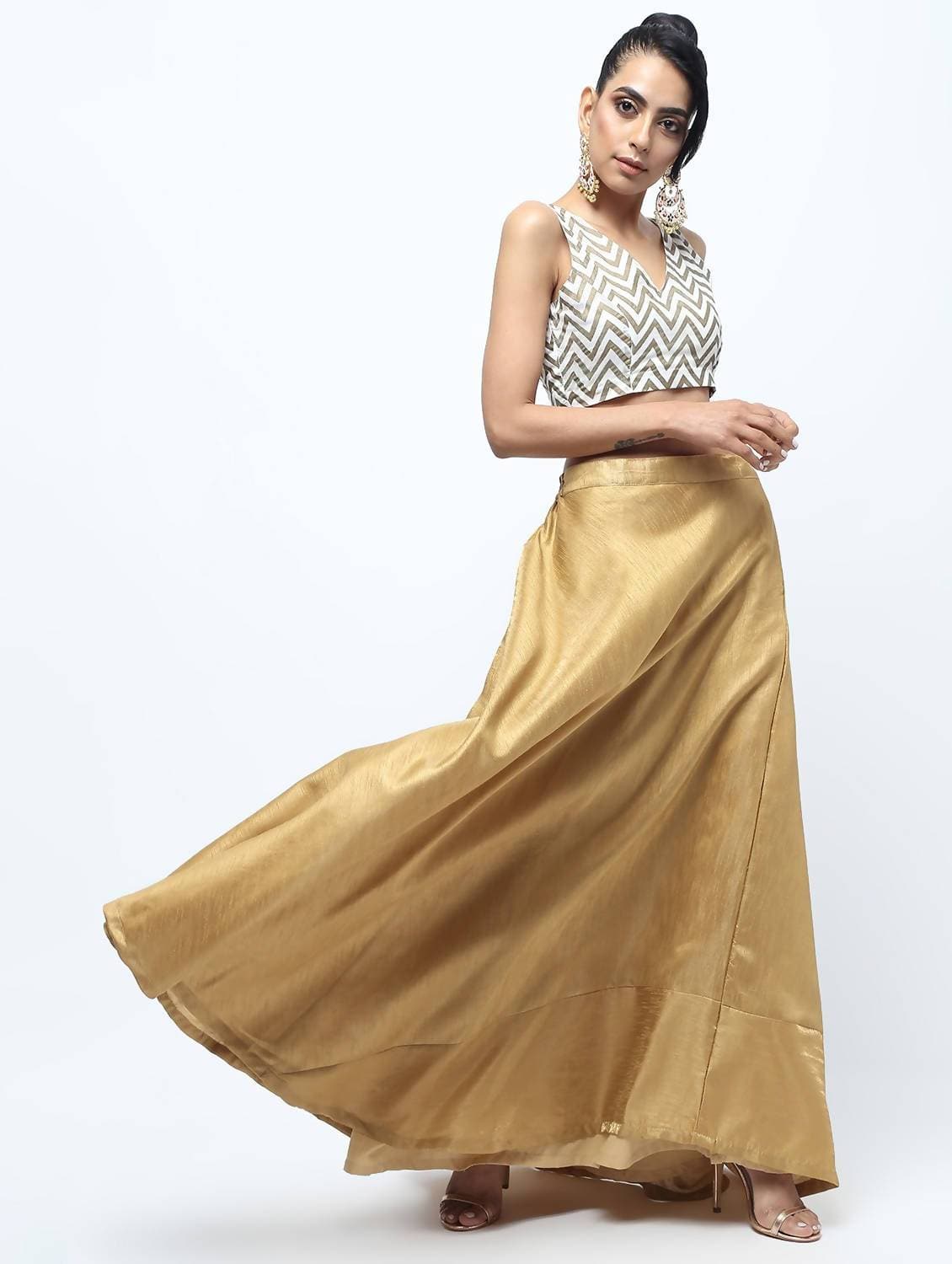 Cheera Golden Color Silk Blend Long Skirt