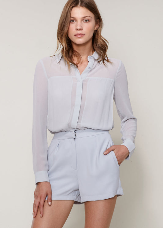 Buy Women's Pleated Button Up Romper In Slate by Shop at Konus