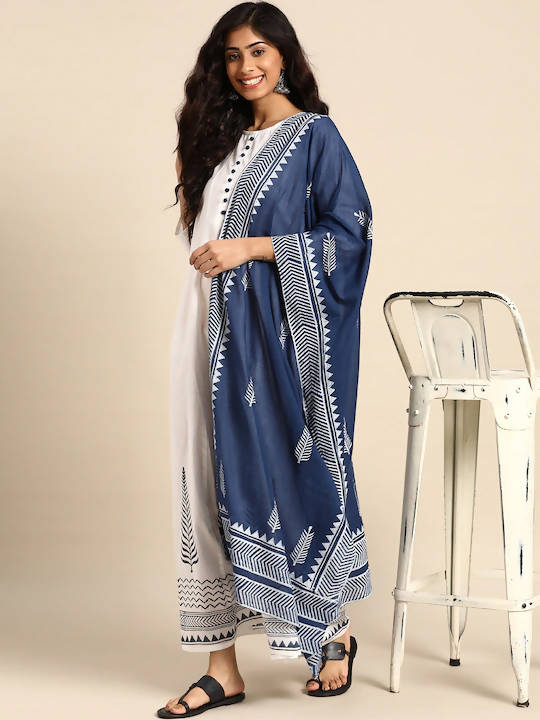 Buy Varanga White Geometric Printed Maxi Dress With Dupatta by Distacart