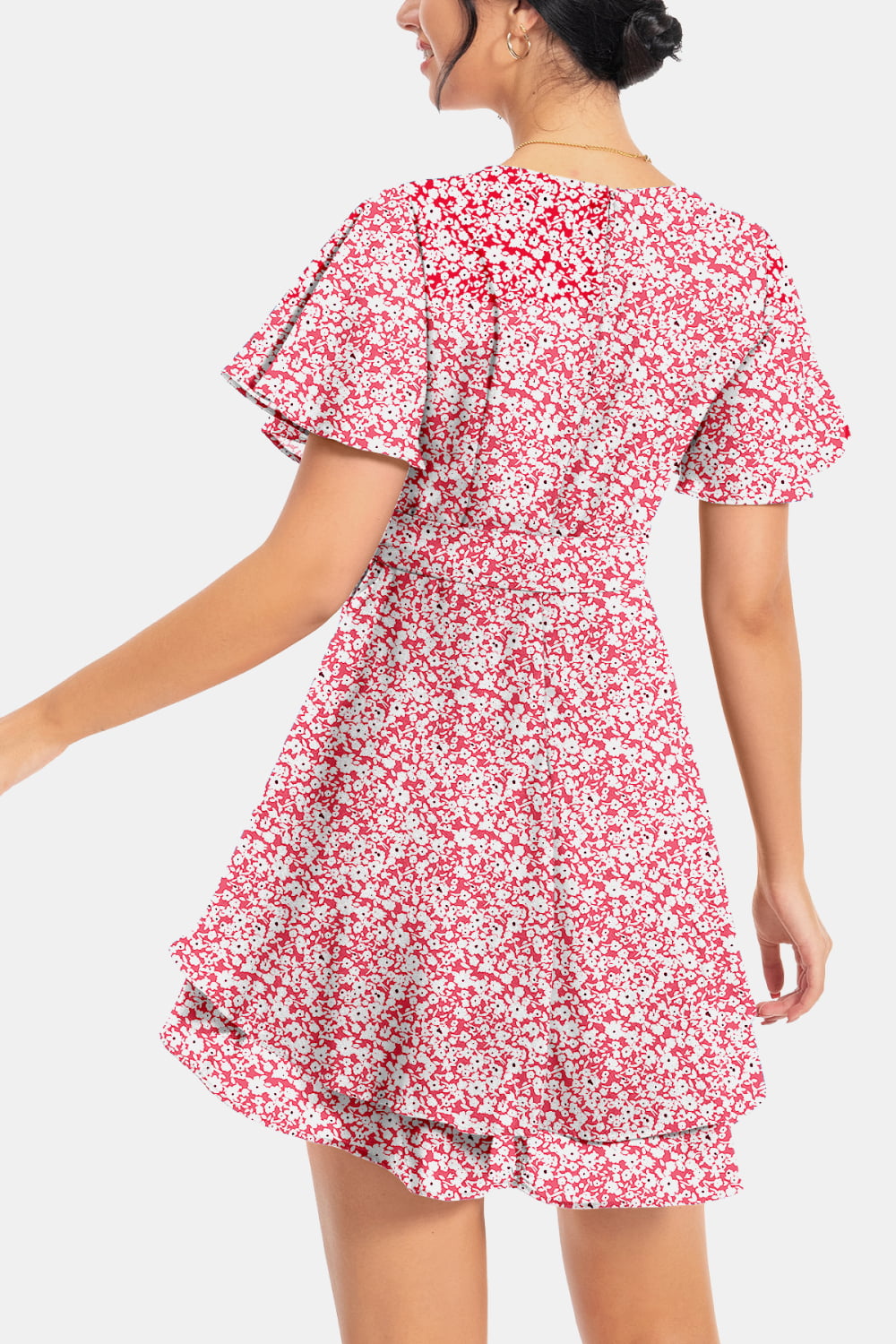Buy Surplice Neck Flutter Sleeve Dress by A&D