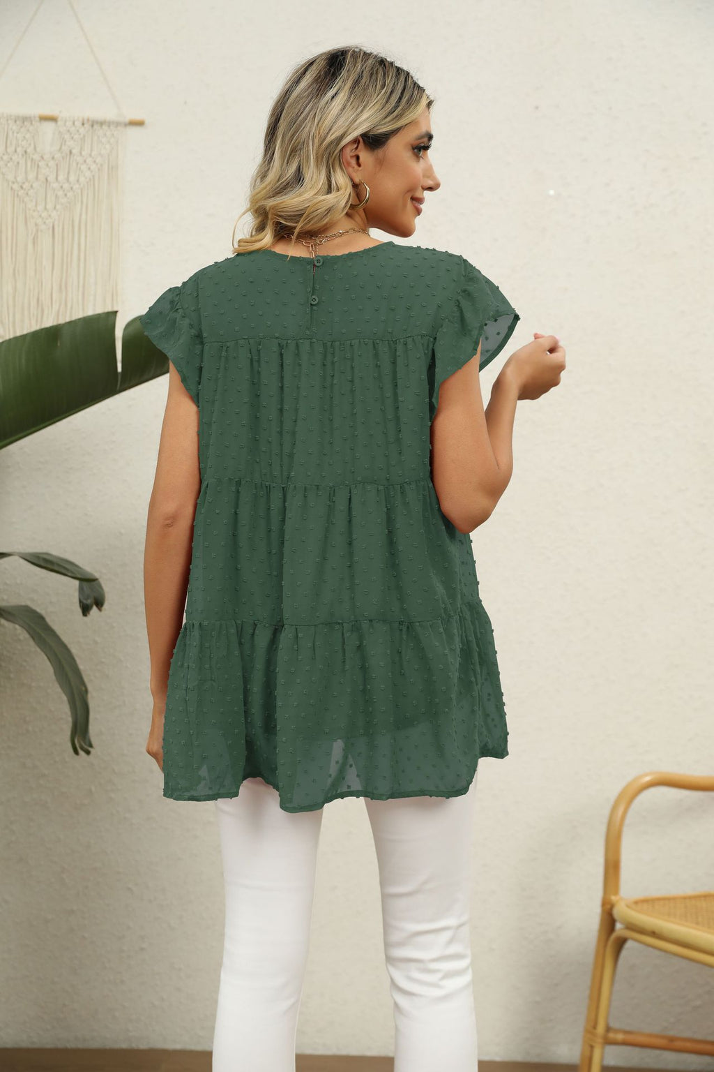 Buy Swiss Dot Round Neck Tiered Blouse by Faz