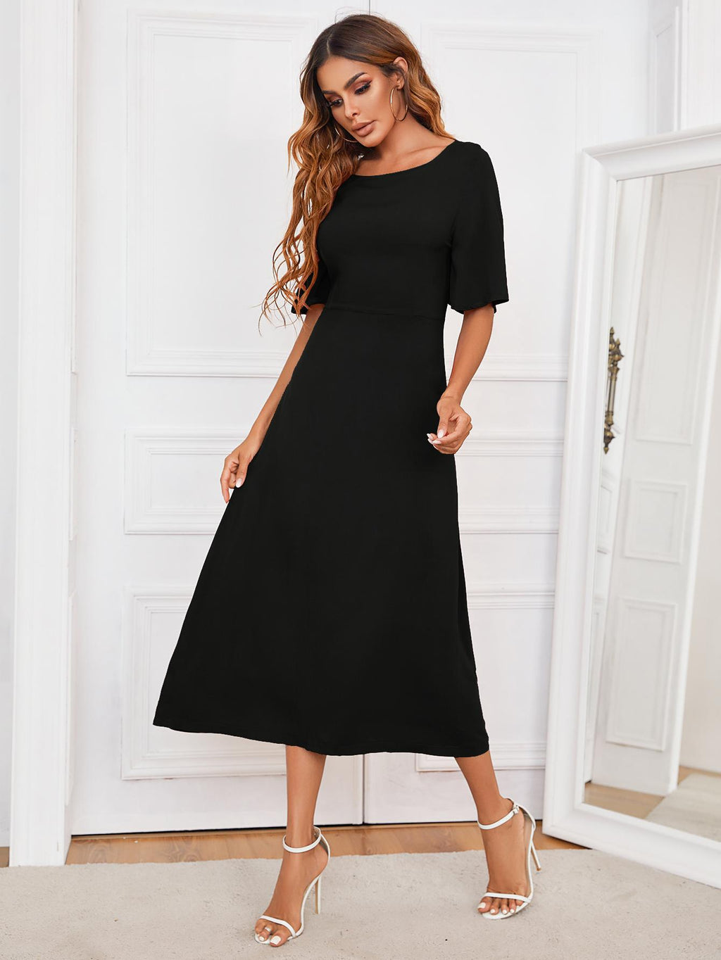 Buy Round Neck Cutout Half Sleeve Dress by H2J