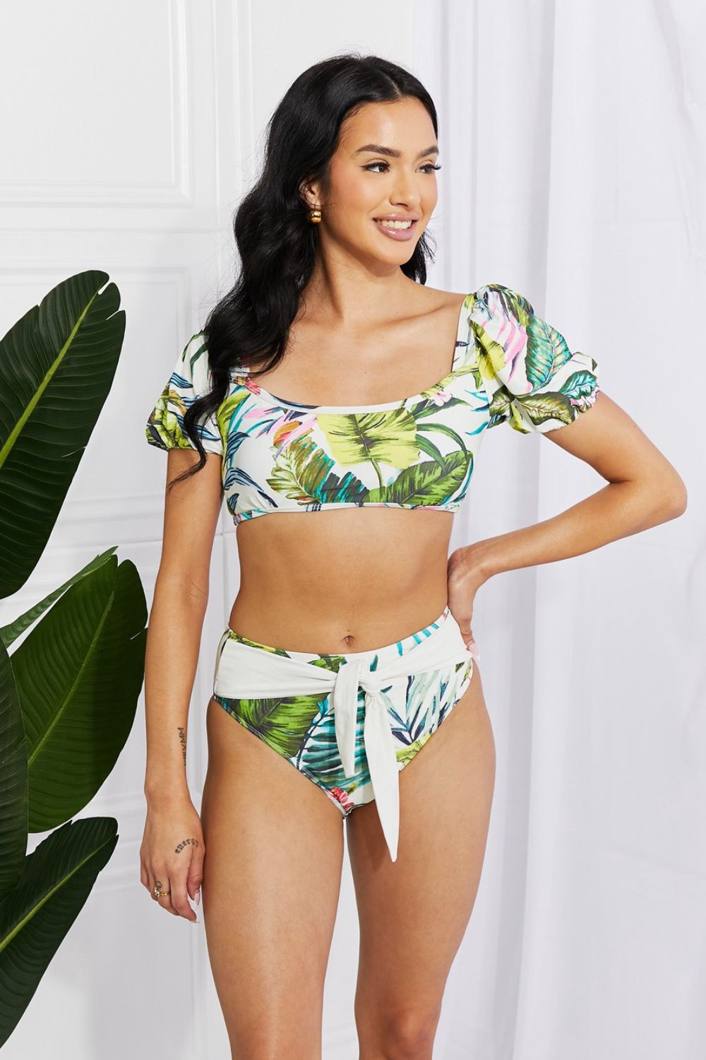 Buy Vacay Ready Puff Sleeve Bikini in Floral by Marina West Swim