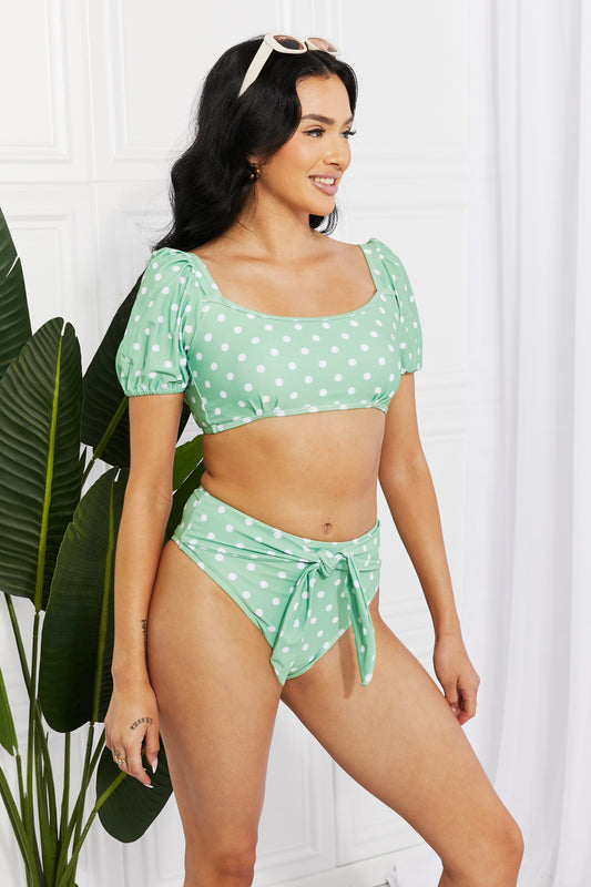 Buy Vacay Ready Puff Sleeve Bikini in Gum Leaf by Marina West Swim