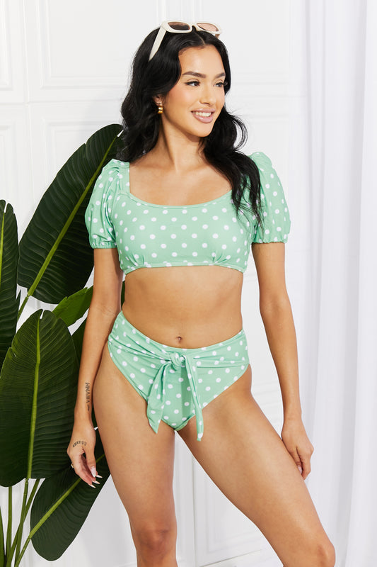 Buy Vacay Ready Puff Sleeve Bikini in Gum Leaf by Marina West Swim