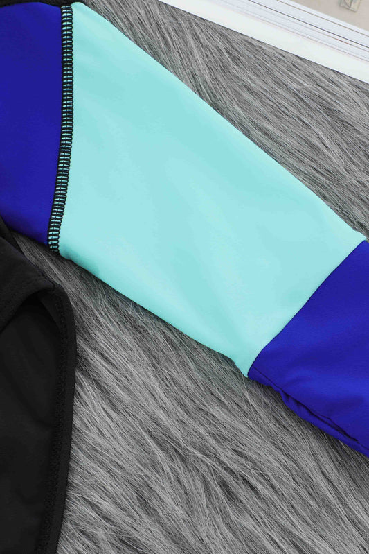 Buy Color Block Half Zip Long Sleeve One-Piece Swimsuit by Faz