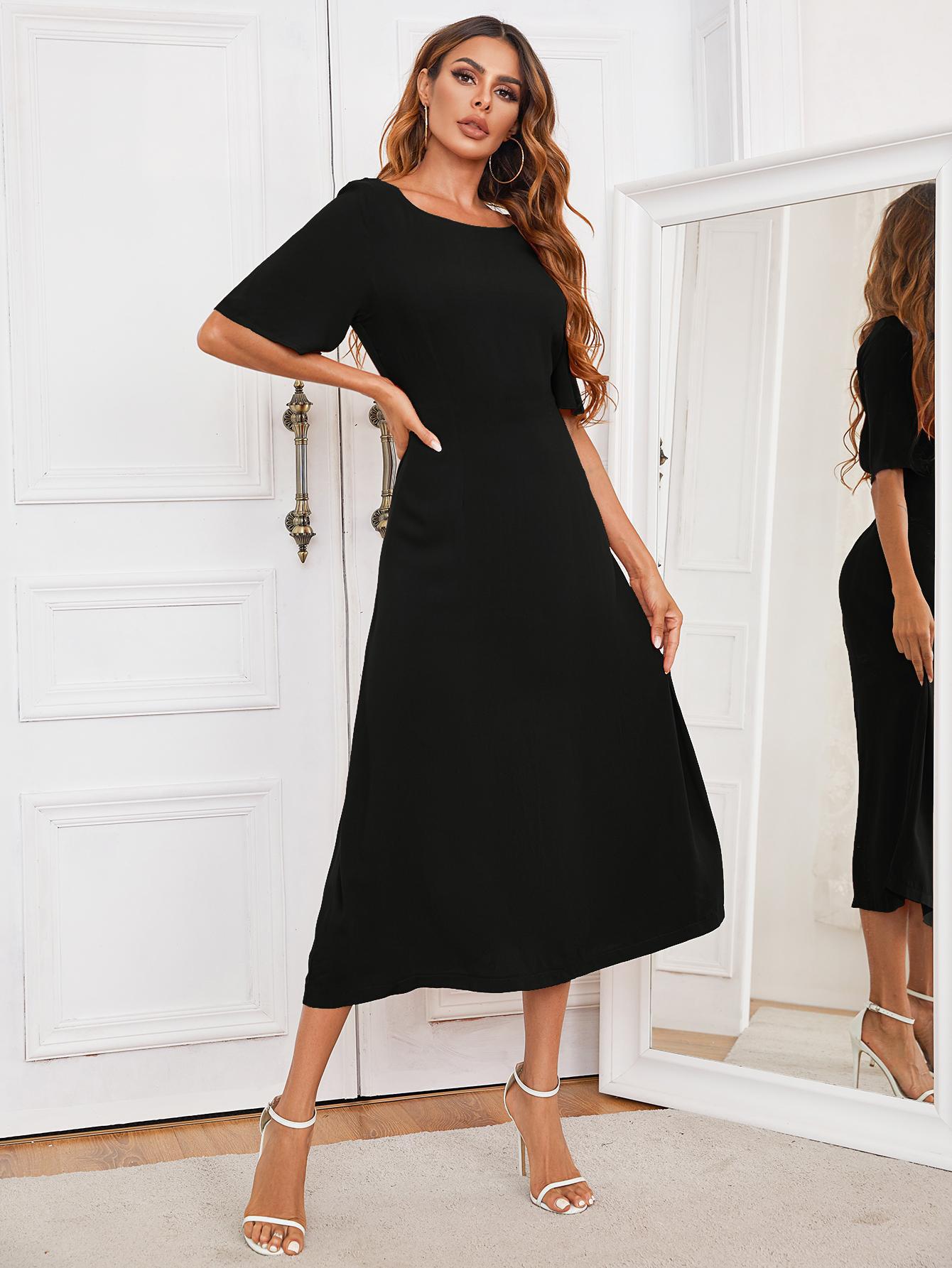 Buy Round Neck Cutout Half Sleeve Dress by H2J