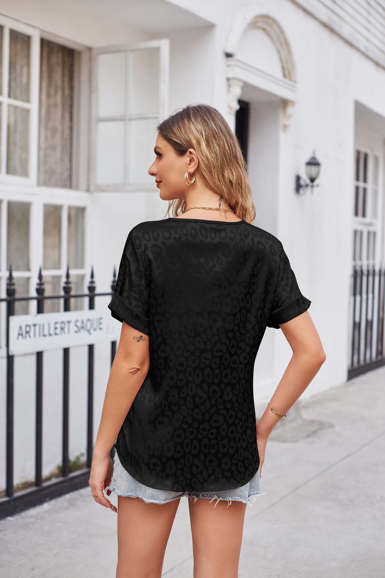 Buy Leopard Print Curved Hem Satin Top by Faz