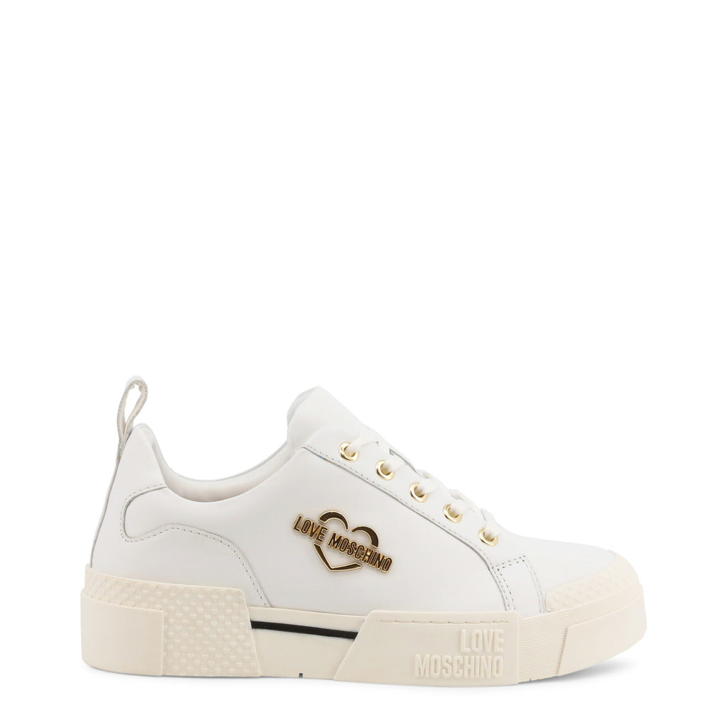 Buy Love Moschino Golden Toned Heart Logo Trainers by Love Moschino
