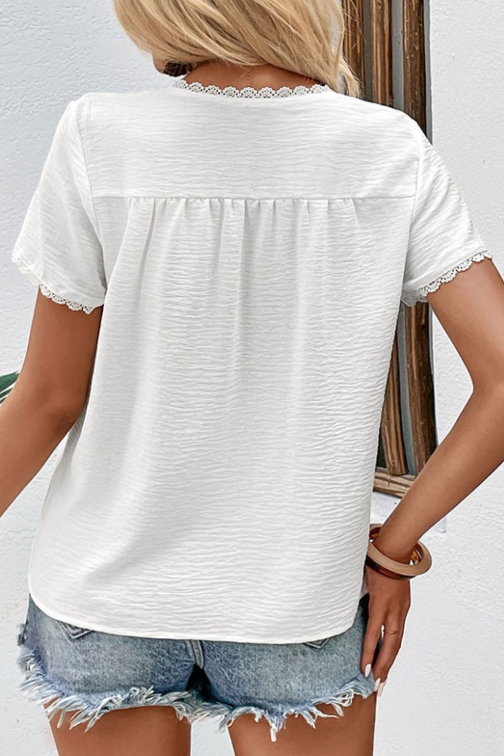 Buy Textured Lace Trim Tee Shirt by Faz