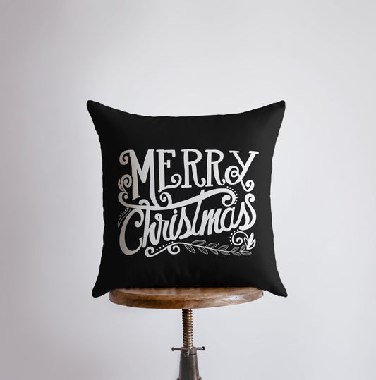 Merry Christmas Black and White Throw Pillow Cover