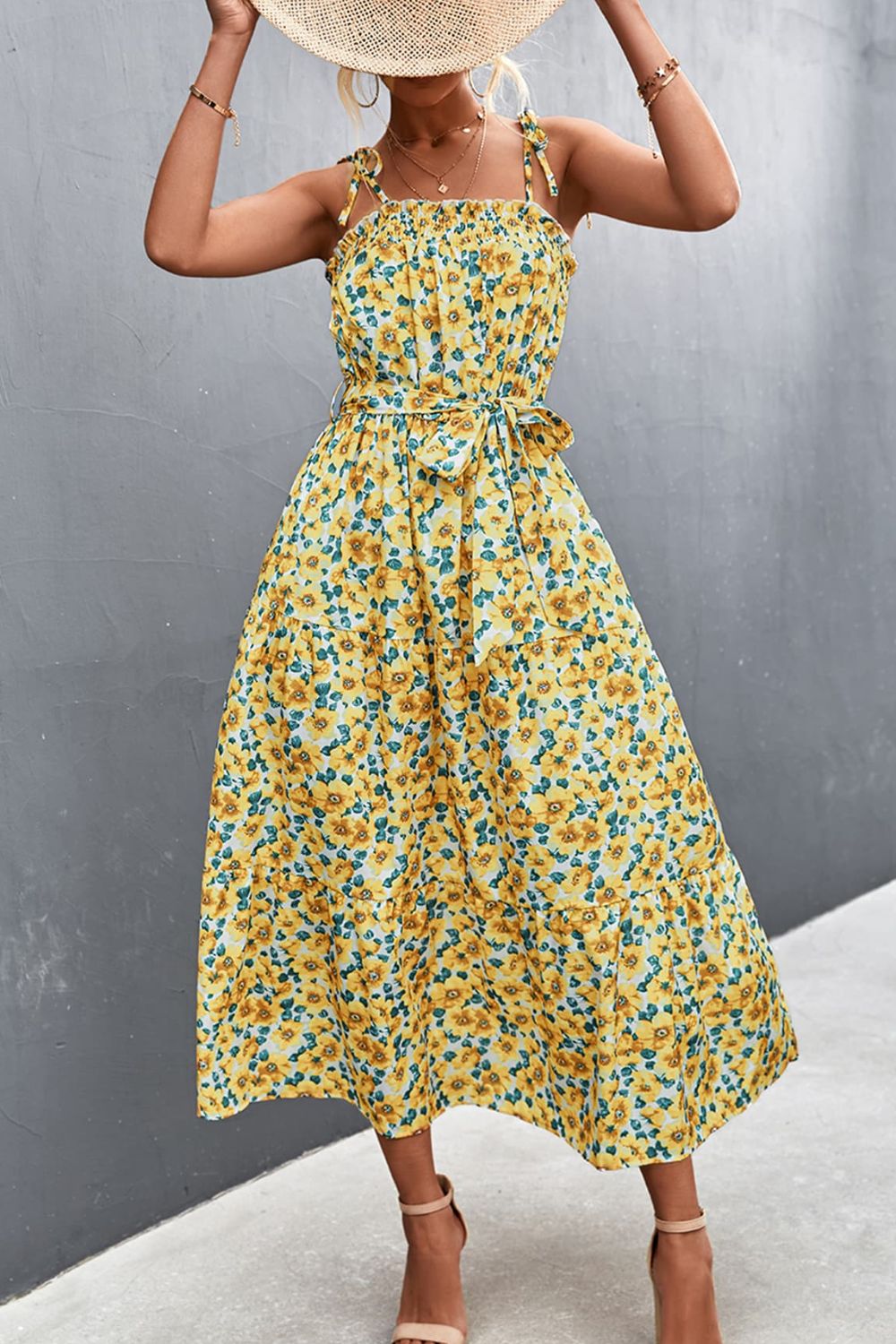 Buy Floral Tie-Shoulder Belted Dress by YO