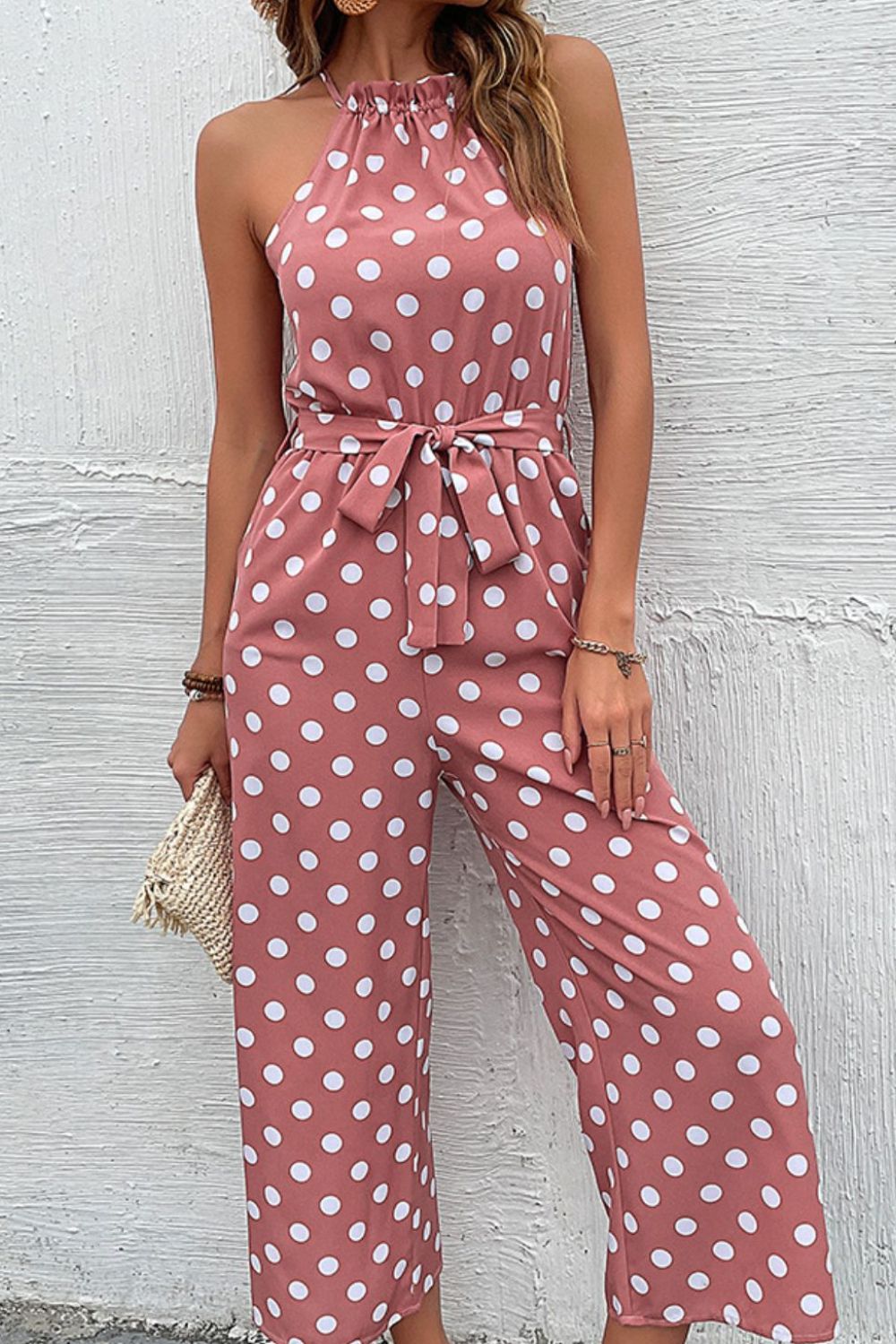 Buy Polka Dot Grecian Wide Leg Jumpsuit by Faz