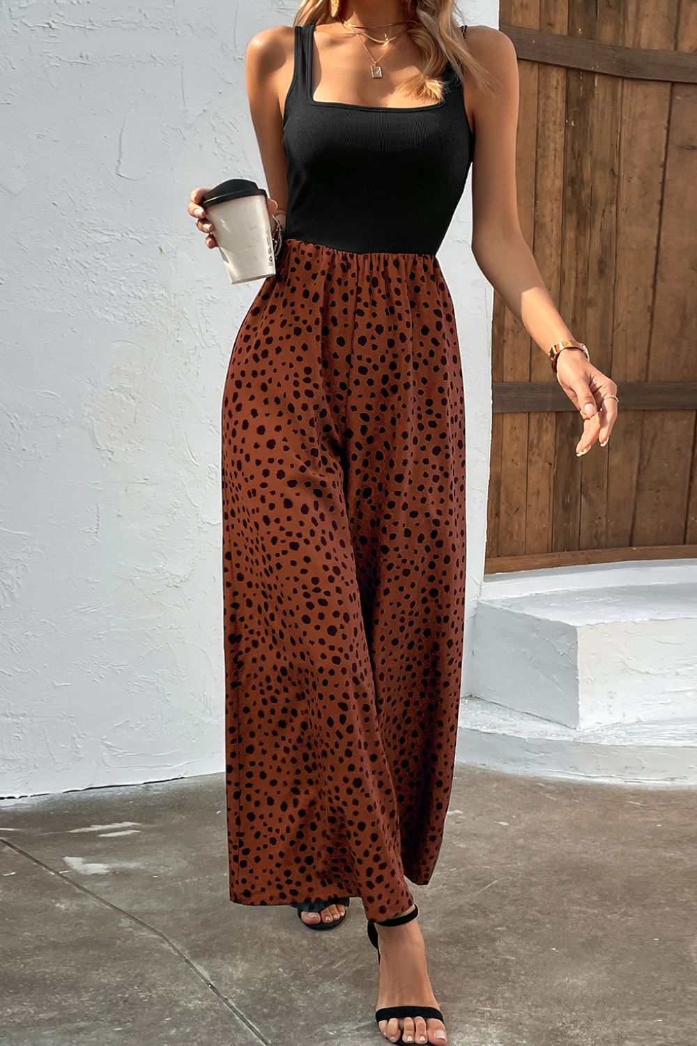 Buy Two-Tone Square Neck Wide Leg Jumpsuit by Faz