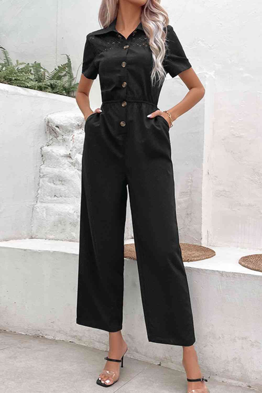 Buy Collared Neck Short Sleeve Jumpsuit by Hundredth