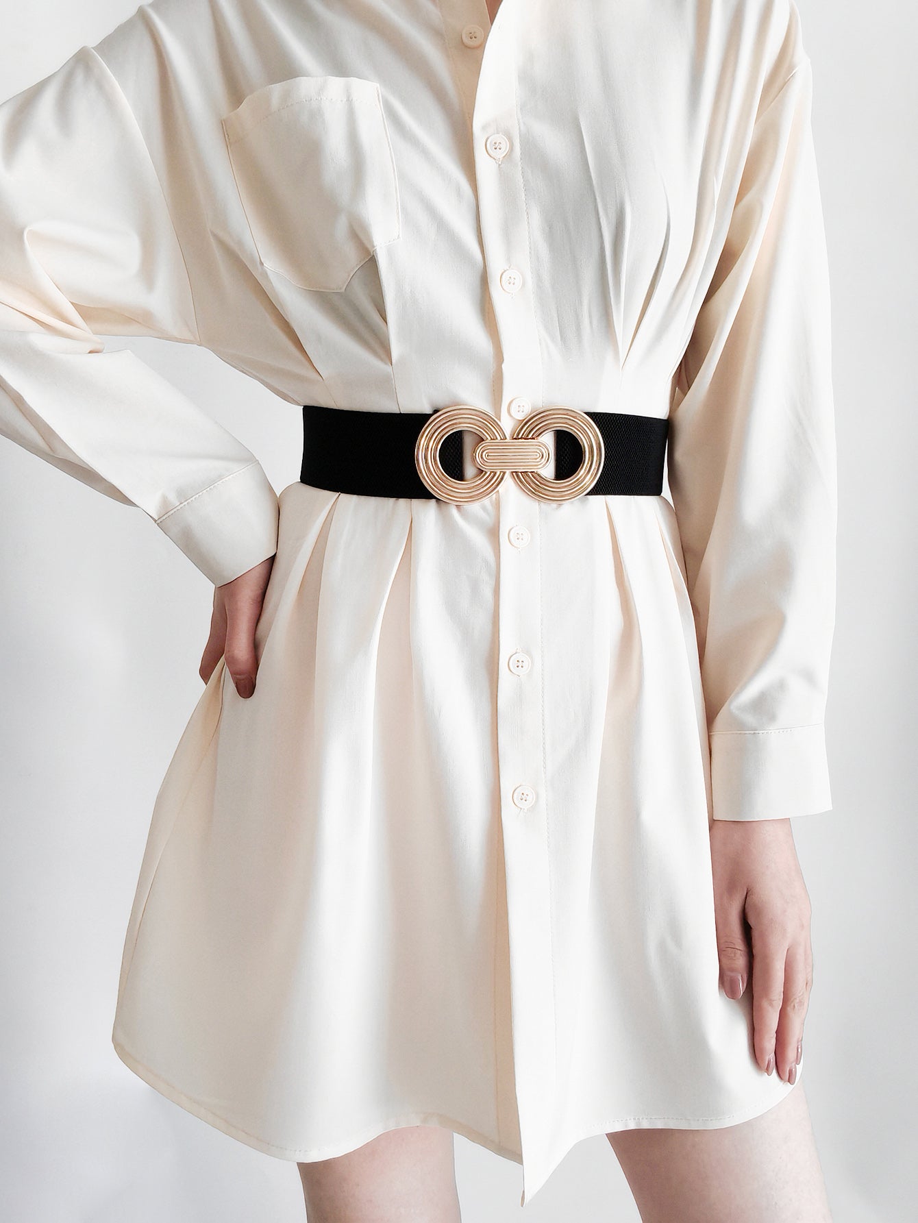 Buy Geometric Buckle Elastic Wide Belt by Faz