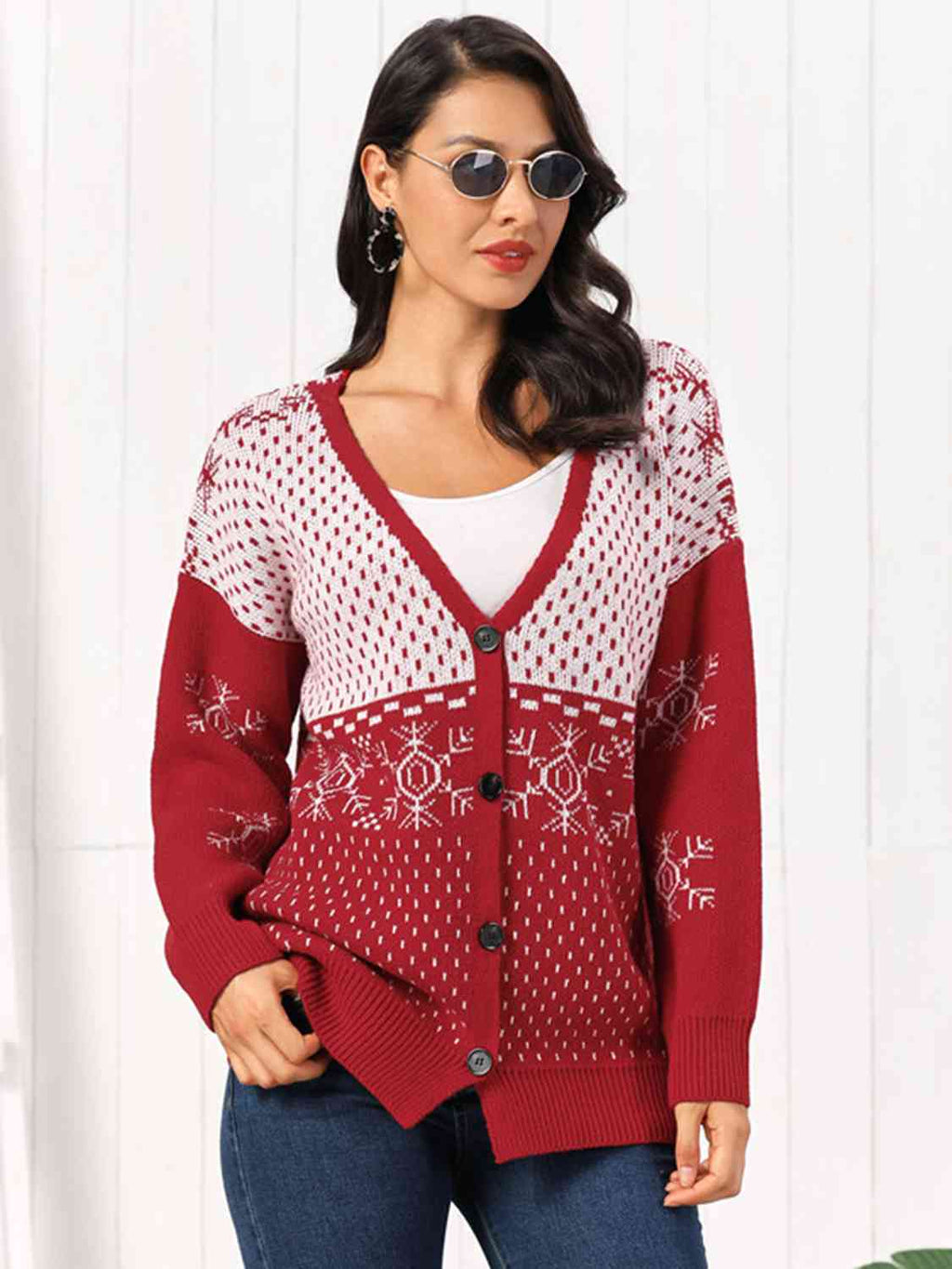 Buy Snowflake Button Down Cardigan by Faz