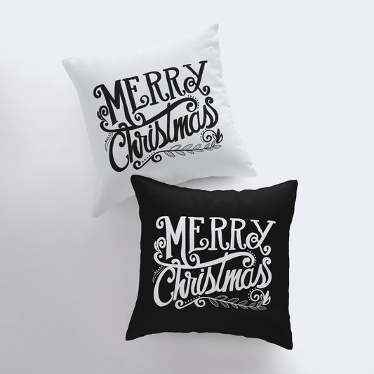 Buy Merry Christmas Black and White Throw Pillow Cover by UniikPillows