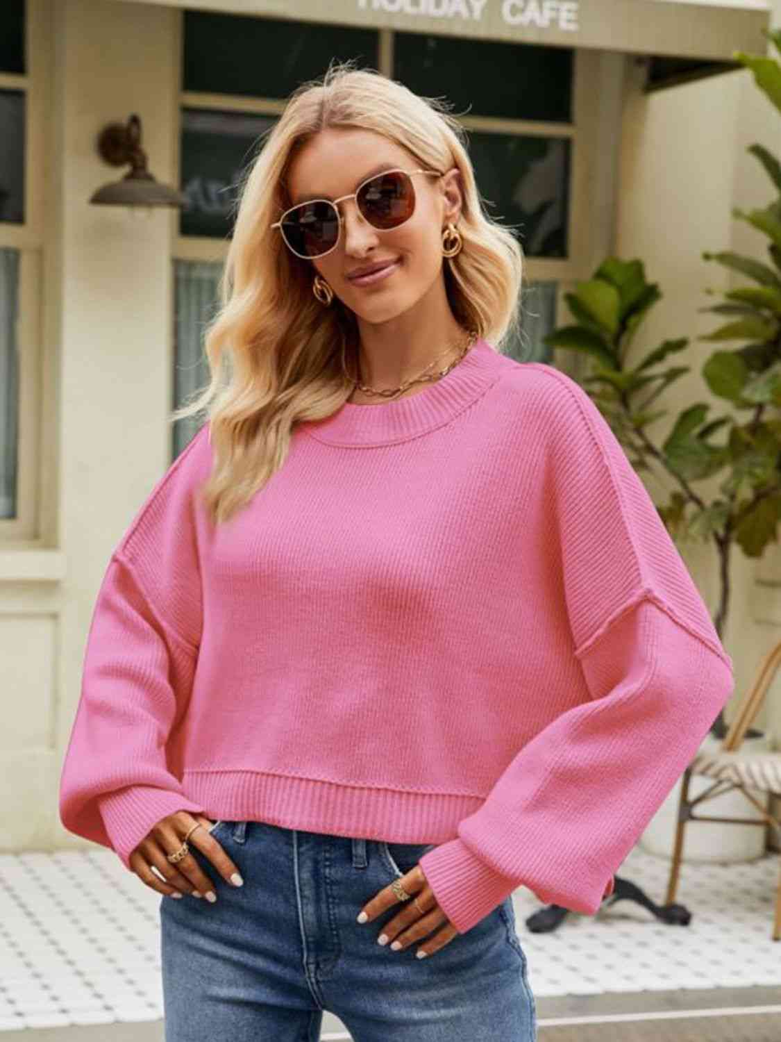 Buy Round Neck Dropped Shoulder Sweater by YH