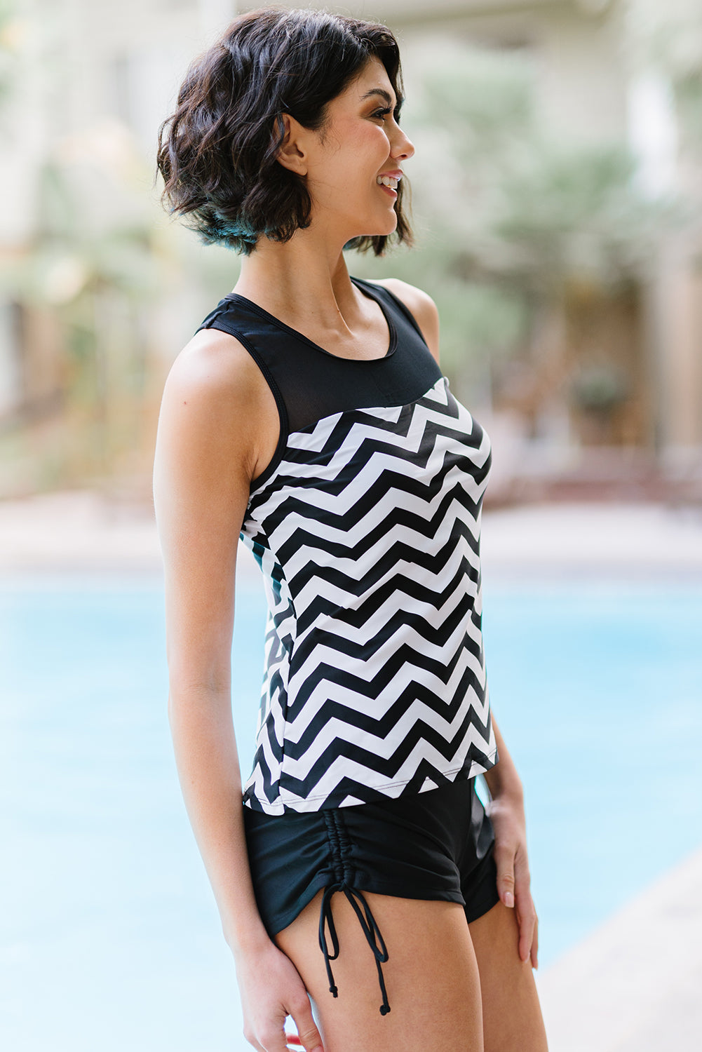 Buy Full Size Chevron Print Ruched Tankini Set by Faz