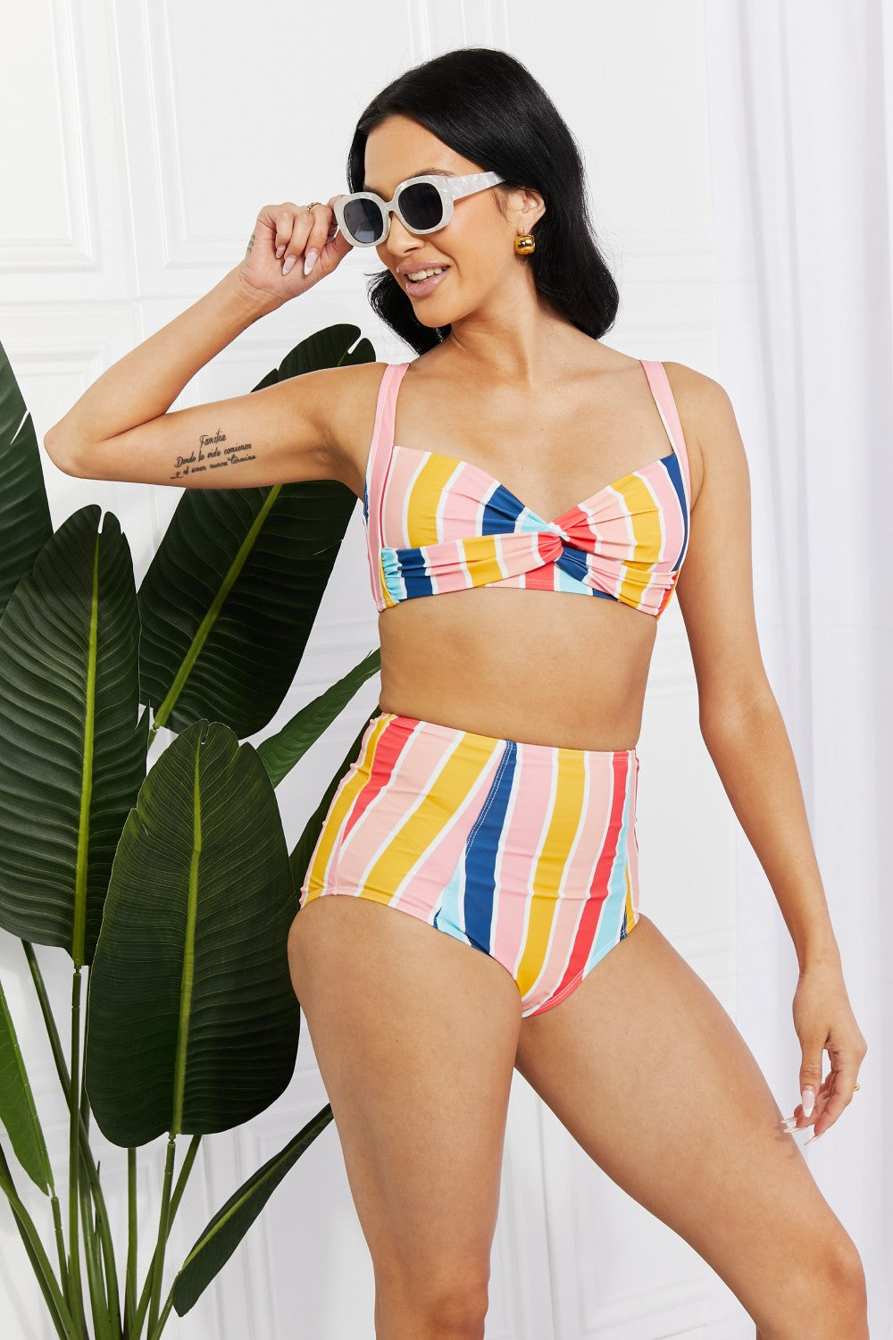 Buy Marina West Swim Take A Dip Twist High-Rise Bikini in Stripe by Marina West Swim