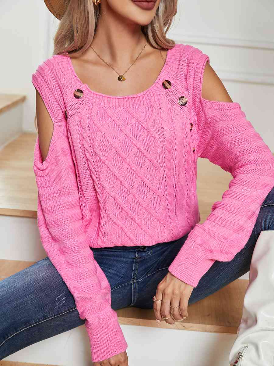 Buy Decorative Button Cold-Shoulder Sweater by B&S