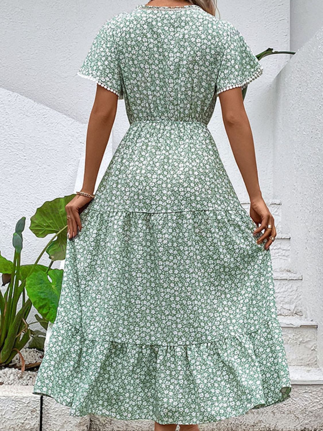 Buy Ditsy Floral V-Neck Tiered Dress by Hundredth