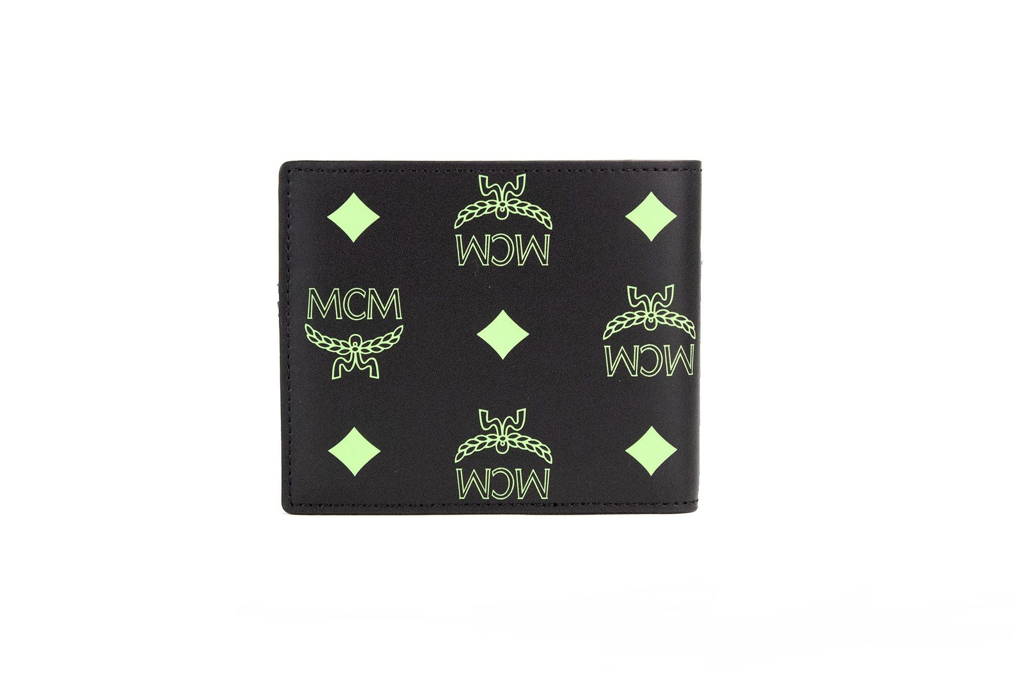 Small Black Summer Green Smooth Visetos Monogram Logo Leather Bifold Wallet