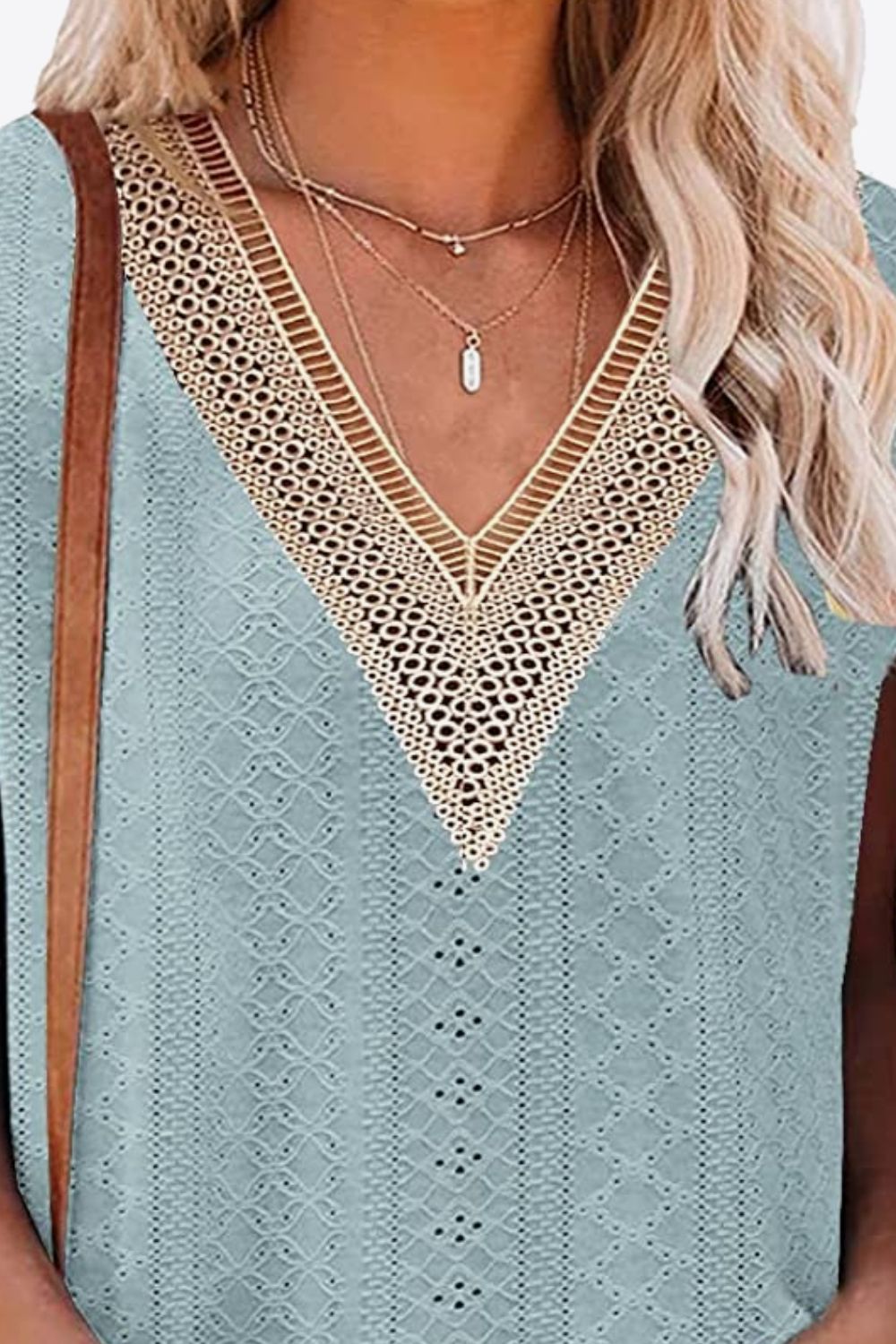 Buy Eyelet Contrast V-Neck Tee by Faz