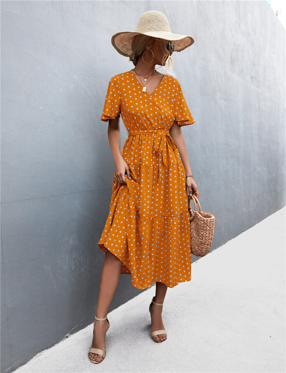 Buy Printed V-Neck Flutter Sleeve Belted Dress by YO