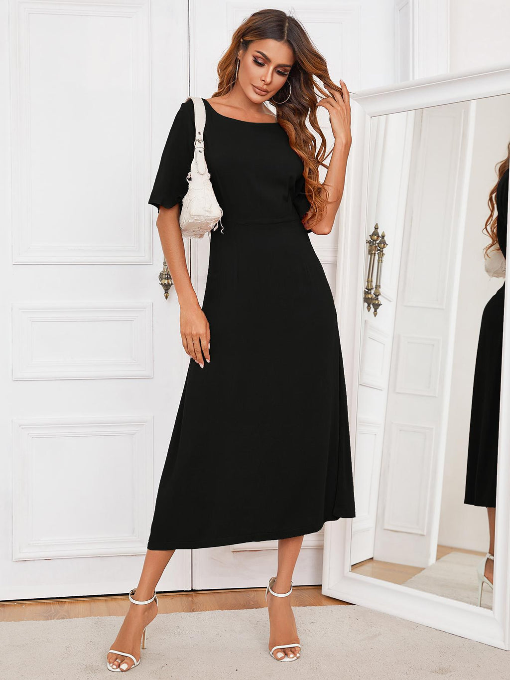 Buy Round Neck Cutout Half Sleeve Dress by H2J