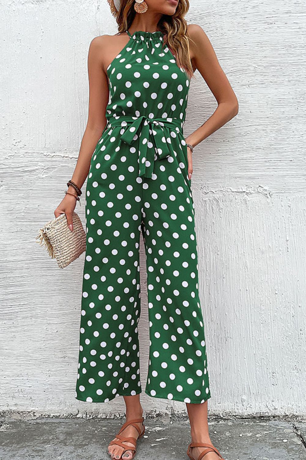 Buy Polka Dot Grecian Wide Leg Jumpsuit by Faz