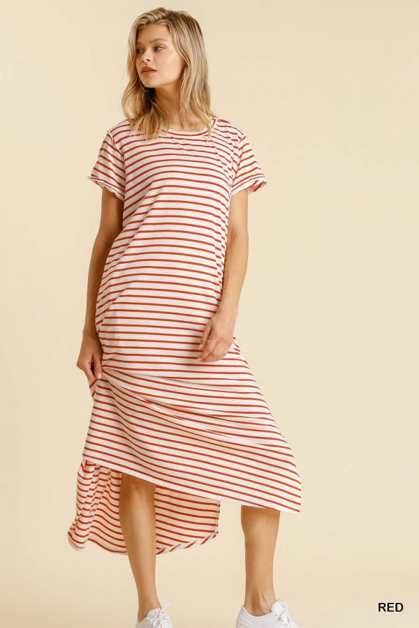 Buy Maxi Striped T-Shirt Dress with Pockets and Side Slit Details by Sensual Fashion Boutique