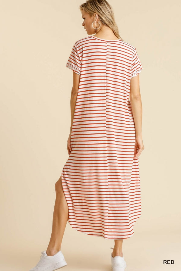 Buy Maxi Striped T-Shirt Dress with Pockets and Side Slit Details by Sensual Fashion Boutique