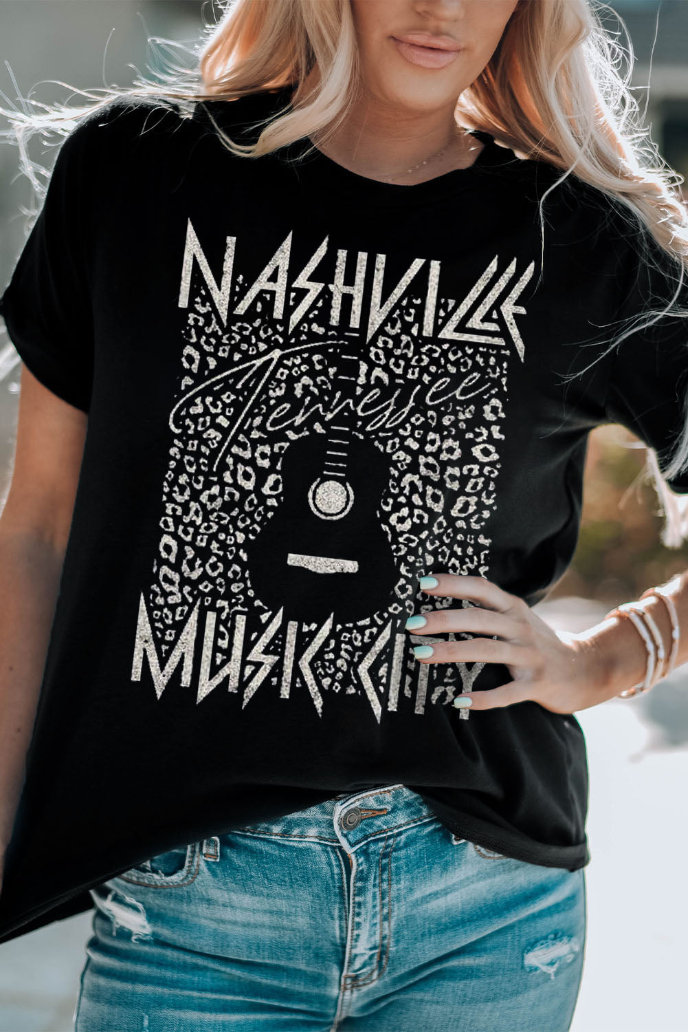 Buy Graphic Cuffed Sleeve Round Neck Tee by Faz