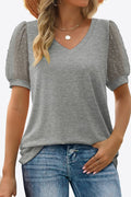 Buy Swiss Dot Puff Sleeve V-Neck Tee by Faz