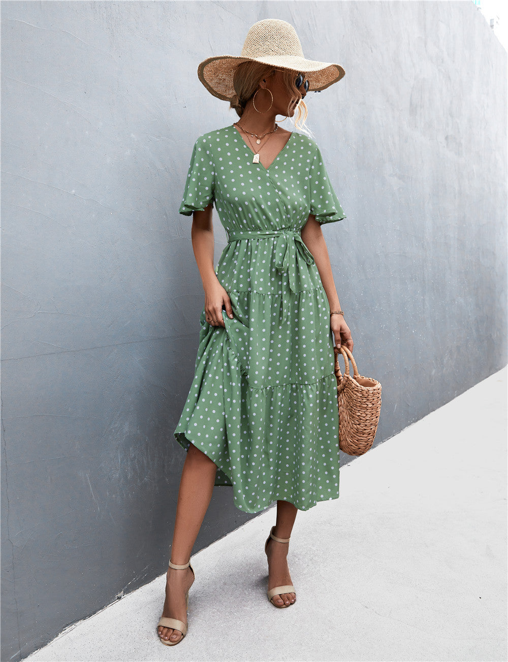 Buy Printed V-Neck Flutter Sleeve Belted Dress by YO