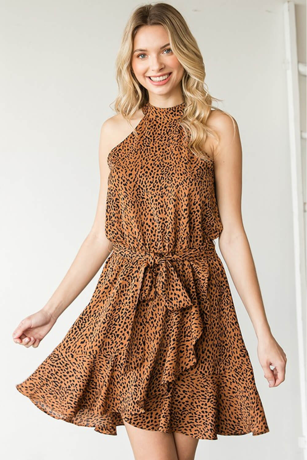 Buy Leopard Belted Sleeveless Dress by First Love