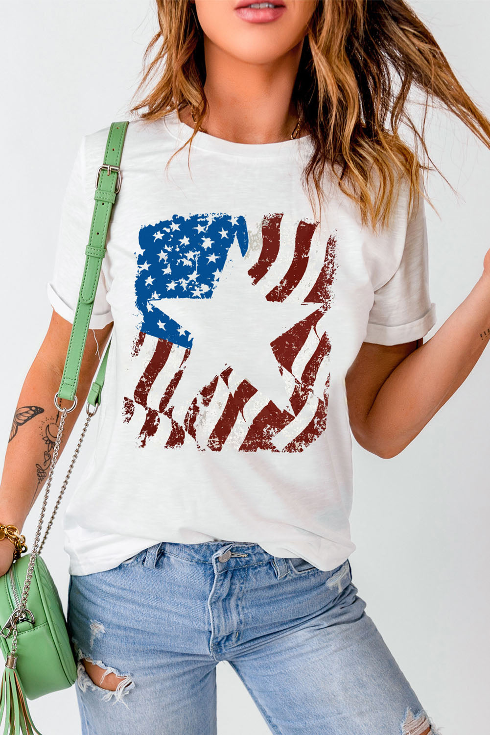 Buy US Flag Graphic Round Neck Tee by Faz