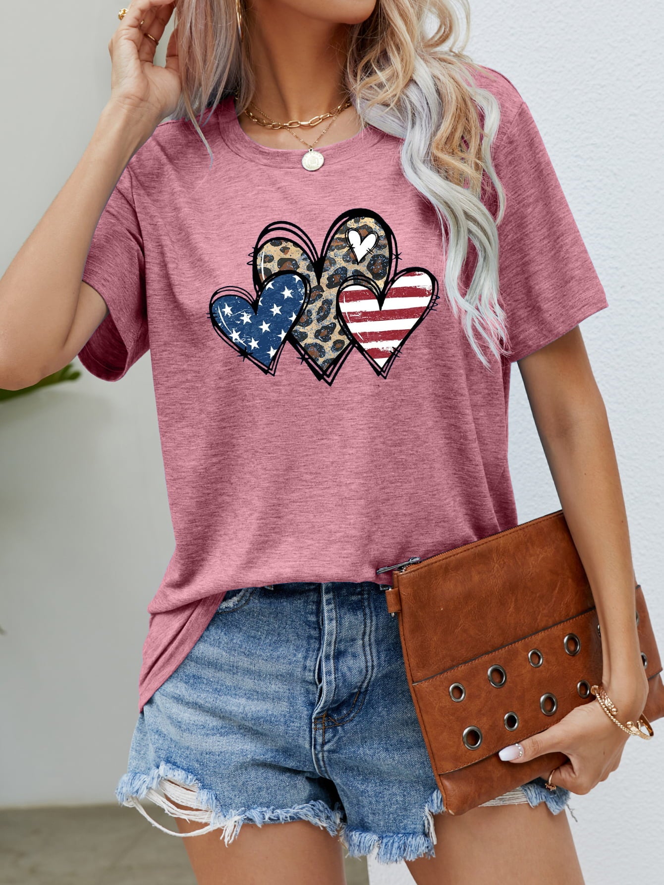 Buy US Flag Leopard Heart Graphic Tee by Faz