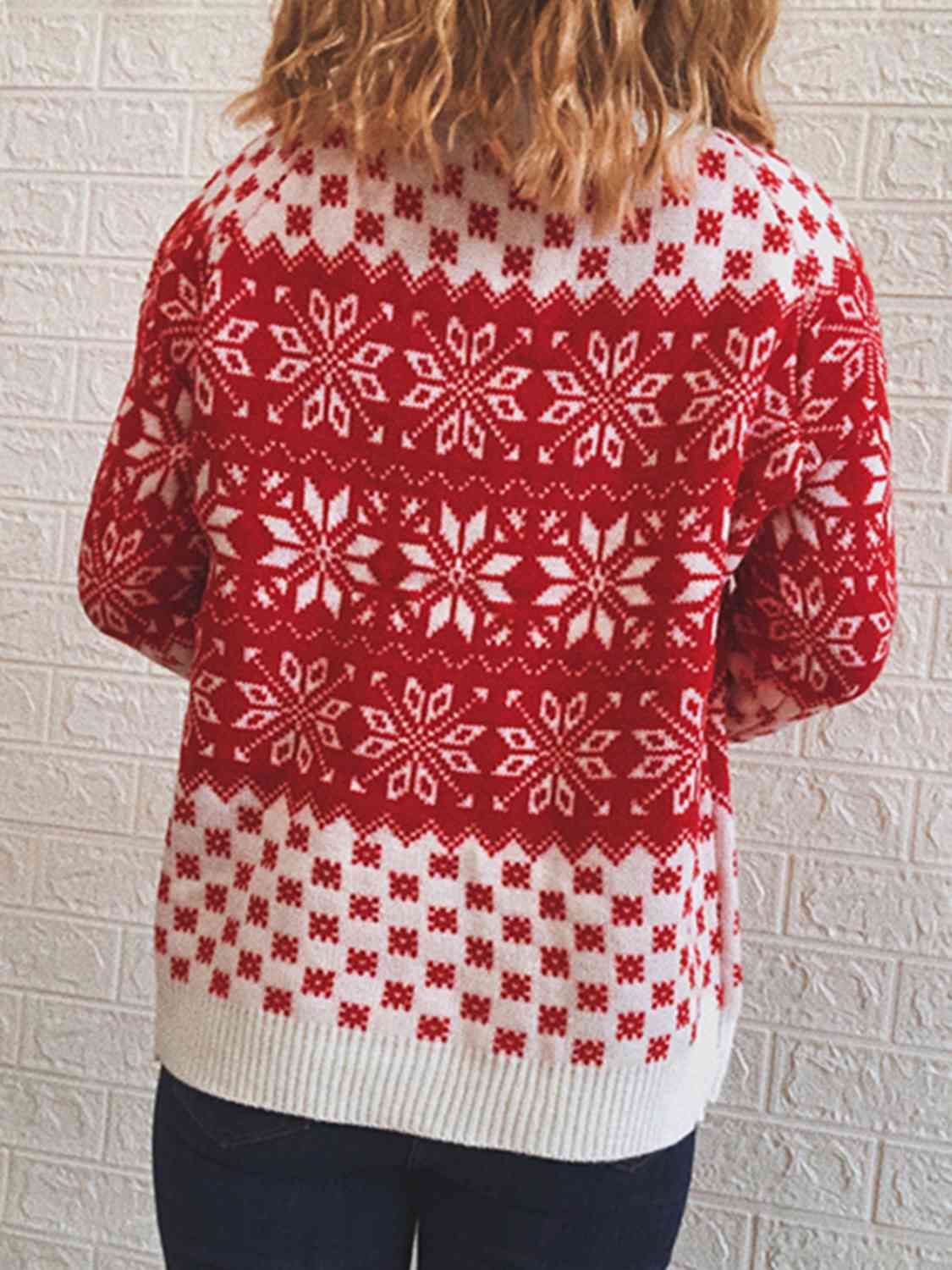 Buy Snowflake Pattern Long Sleeve Sweater by Faz