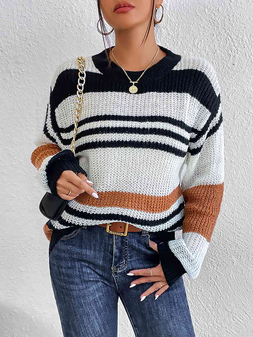 Buy Striped Round Neck Sweater by O & Y.M