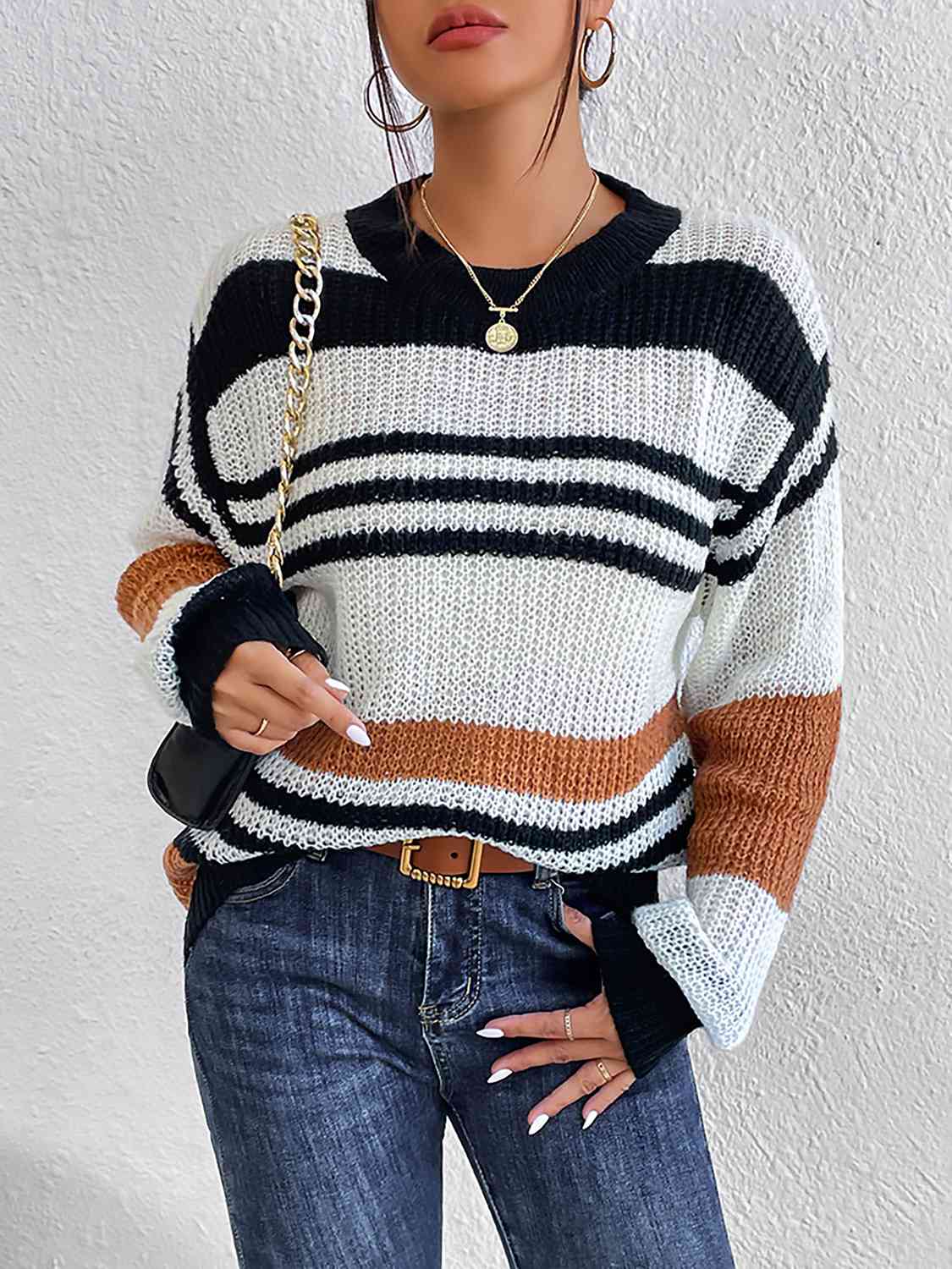 Buy Striped Round Neck Sweater by O & Y.M
