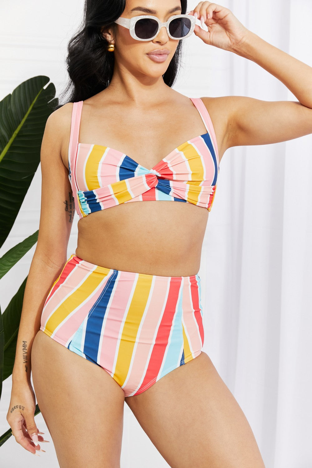 Buy Marina West Swim Take A Dip Twist High-Rise Bikini in Stripe by Marina West Swim