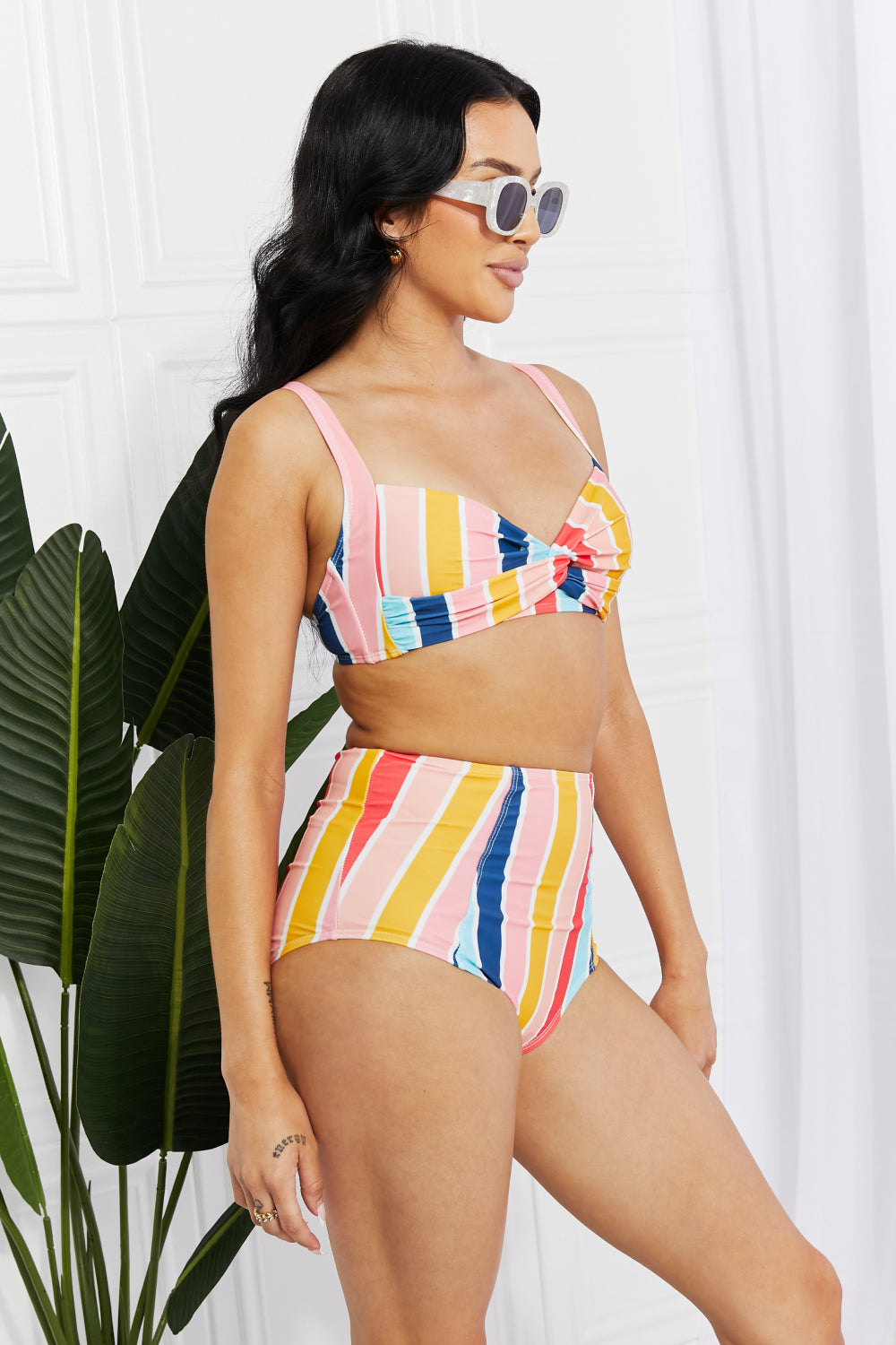 Buy Marina West Swim Take A Dip Twist High-Rise Bikini in Stripe by Marina West Swim