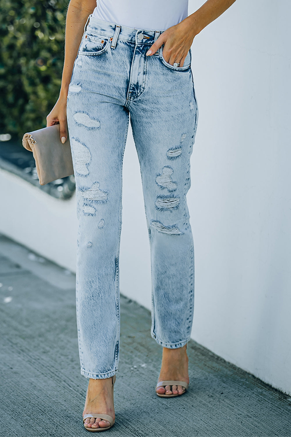 Buy Acid Wash Distressed Jeans with Pockets by Faz
